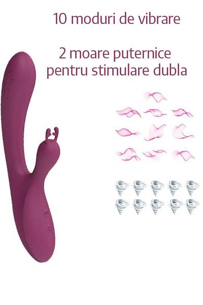 WildFashion Dual bunny vibrator with 2 powerful motors, for vaginal stimulation, Cherry, TOY559-3