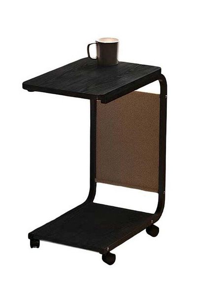 Taimi 2 piece Modern C-Shaped Laptop Table with Wheels and Side Pocket-45x30x63CM Black