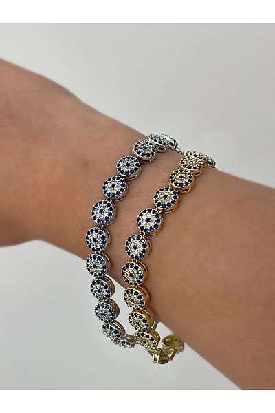 JELLY Women's Steel Round Zircon Stone Evil Eye Bead Detailed Vip Sparkling Bracelet