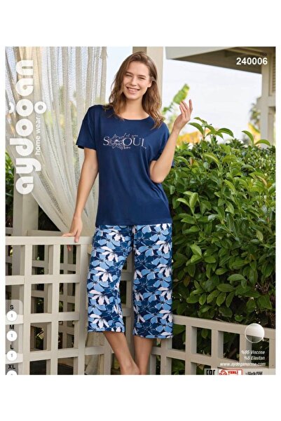 Aydoğan Kadın Lacivet Viskon Kapri Kısa Kollu Pijama Takımı 240006