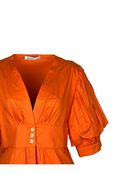 Berr-ın Karpuz Kollu Turuncu Pamuk Elbise