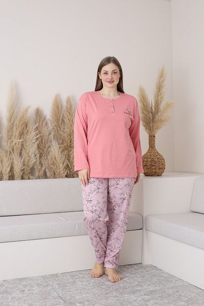 BSM Women's High Quality Battal Long Sleeve Casual Combed Cotton Pajamas Set