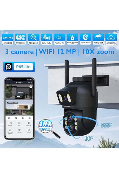 Loosafe ® ZoomDuo Pro Triple WIFI CCTV Video Surveillance Camera