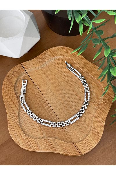 JELLY Women's Xuping Steel Silver Color Double Row Zircon Stone Cord Chain Model Sparkling Design Bracelet