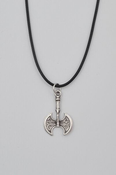 Bu Farklı Viking Çift Taraflı Balta Kolye - PU Deri İp Zincirli Unisex Gümüş ...