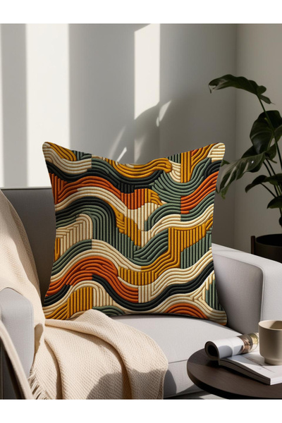 LadiesHome Punch Nakış Desenli Dijital Baskılı Dekoratif Yastık – 43x43 Cm Mikro Petek Kumaş