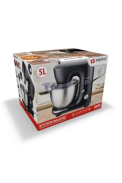 Alpina multifunctional mixer, stainless steel bowl 5 liters, black, 33.7 x 22.6 x 34.5 cm, 800 w