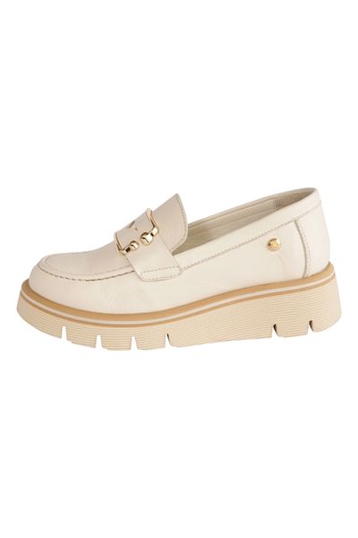 Mammamia D25Ya-03760 Cream Skin Leather Women's Loafer Shoes