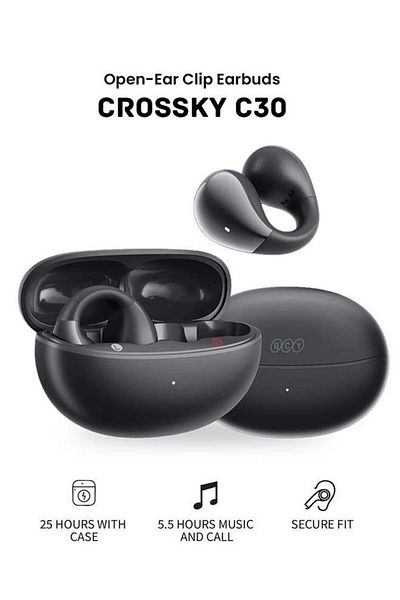 QCY Crossky C30 Open-Ear Earbuds, Wireless Clip-On Headphones Bluetooth 5.4, Comfortable Stable Fit, AI