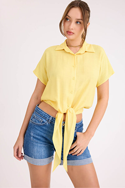 Vitrin Tie Waist Short Sleeve Casual Shirt