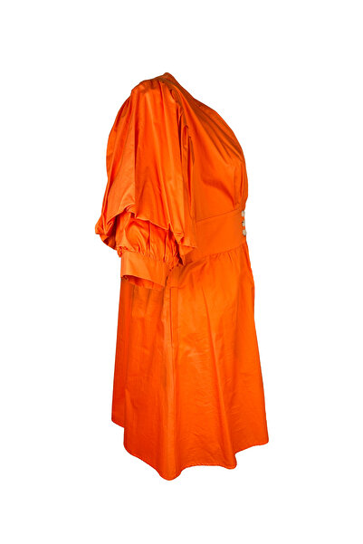 Berr-ın Karpuz Kollu Turuncu Pamuk Elbise