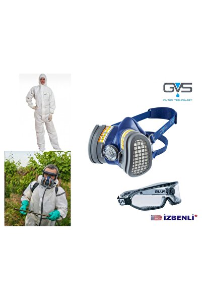 GVS ABE1P3 Tarım ilaçlama İçin Yarım Yüz Gaz Maskesi (Filtre İle Beraber)+Gog...