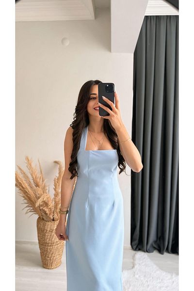 HARMONY GLOBAL Rochie midi albastru gheață cu detaliu de fantă – Fit Mold, Tok Double Fabric 146