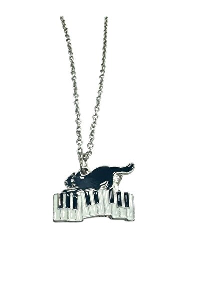 Yuchicly قلادة معدنية على شكل قطة سوداء بيانو - سلسلة - موضوع الموسيقى والحيو...