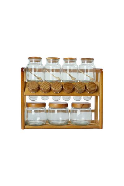 rexa Several Glass Jars with lids, often organized on a wooden rack