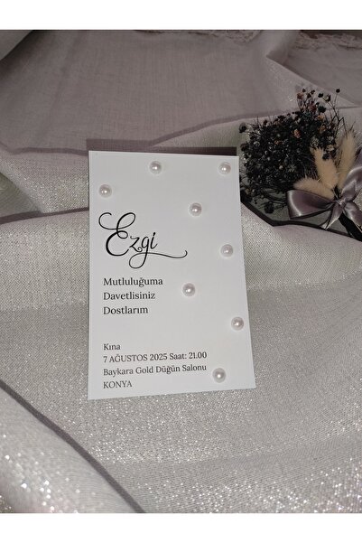 peri davetiye İncili Kına Kartı 50 Adet (ÖLÇÜ: 14,5 X 9,5)