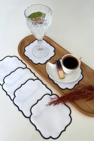 Hevia Home 6 قطع منديل جانبي للقهوة مطرز ومنديل كوكتيل وقاعدة للأكواب وطبق تقديم