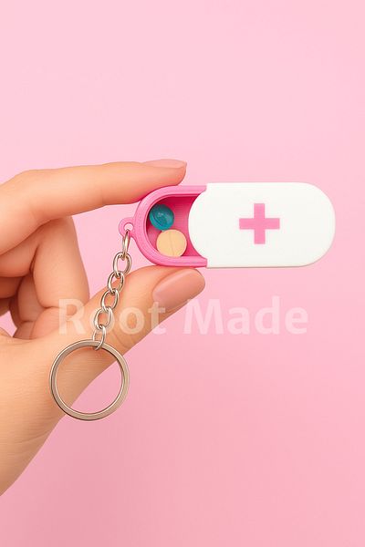 Root Made Keychain Medicine Box Daily Medicine Carry Box Tiny Keychain Vitamin Box