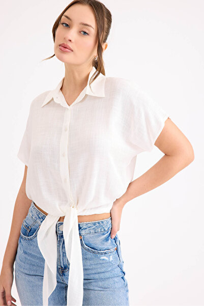 Vitrin Tie Waist Short Sleeve Casual Shirt