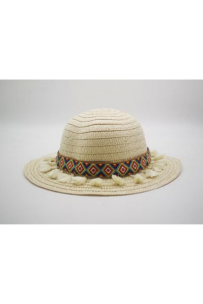 By Piera Girl's Tasseled Straw Hat 8792