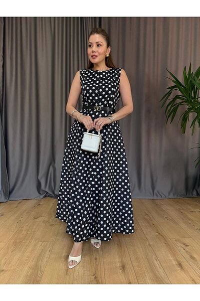 Size Özgü Maxi Black Polka Dot Dress