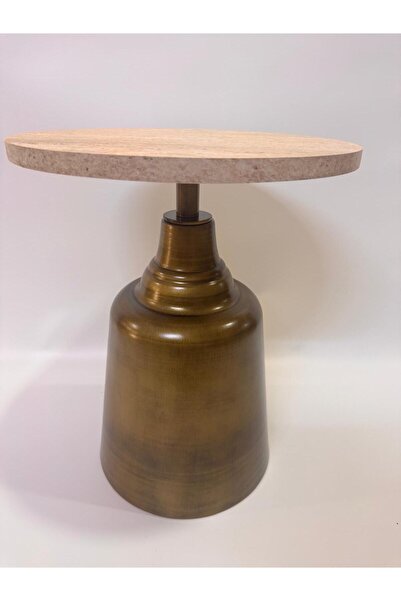 Nils Aksesuar Official Tesla Gold Eskitme 47cm Yan Sehpa 18 mm Traverten Mdf