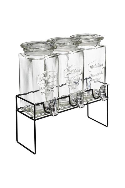 Secret de Gourmet Set of 3 Ramsy lemonade jars, glass, 1.5 liters per jar, metal stand, 32.5 x D. 14 x H. 36 cm