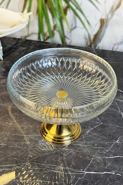 MAY HOME Gold Metal Leg Glass Presentation Plate & Tableware Serving Plate