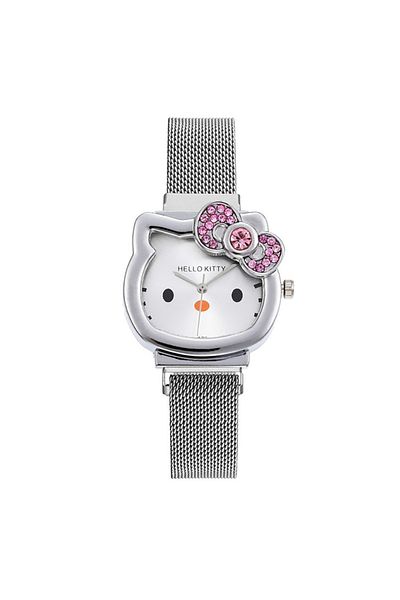 Miniso Silvery Kawaii Hello Kitty Watch Metal Vintage Diamond Bow Ladies Watch Kawaii Girl Birthday Cartoon