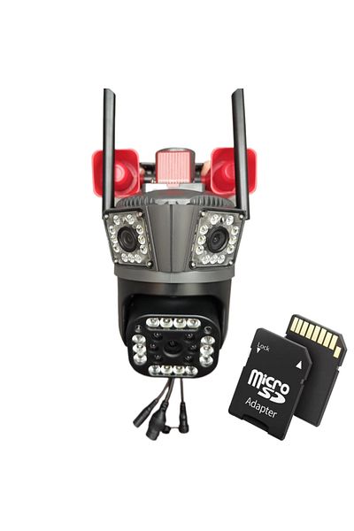TodayShop Cameră de supraveghere triplă WIFI, 12MP, Ultra HD, Zoom 5X, Rotație, LED-uri, Lumină, Comunicare bidirecțională