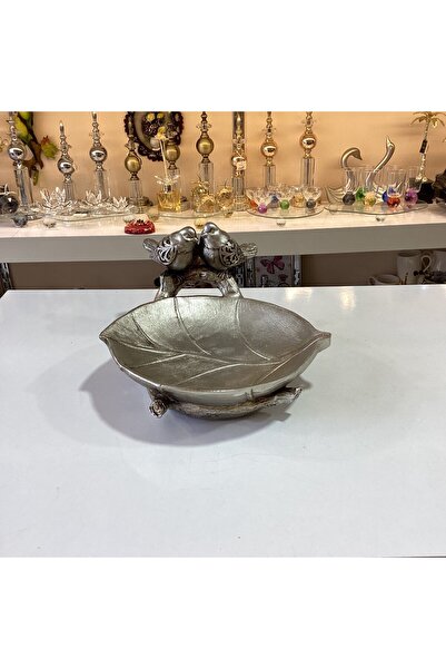 Gold home design Dekoratif Kuşlu Tabak Gümüş Renk