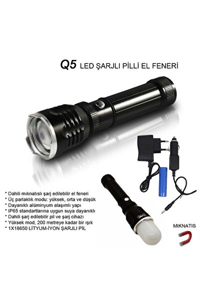 Watton Flaşörlü Uzun Mesafeli Şarjlı Pilli Mıknatıslı EL Feneri Wt-282