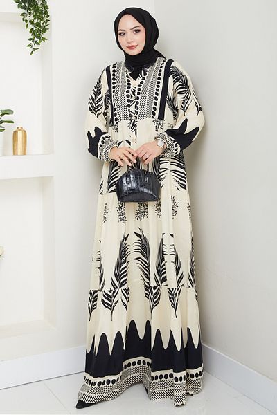 InStyle Polka Dot Palm Pattern Black Viscose Dress