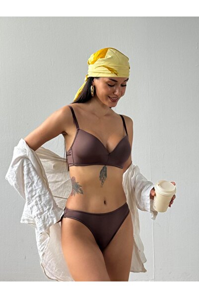 Cansoy Σετ σουτιέν καφέ χωρίς υποστήριξη Micro Fabric (707T)