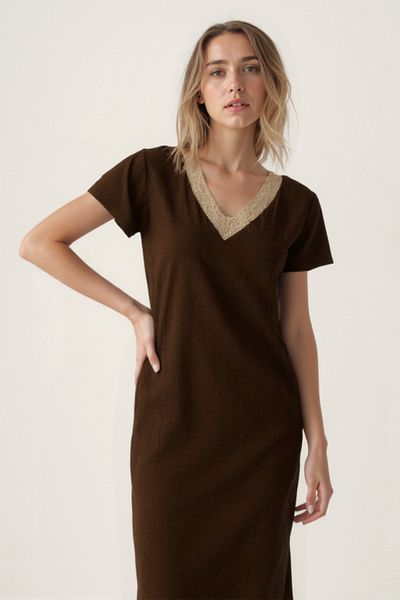 Vitrin Rochie Midi Casual cu Guler Dantela