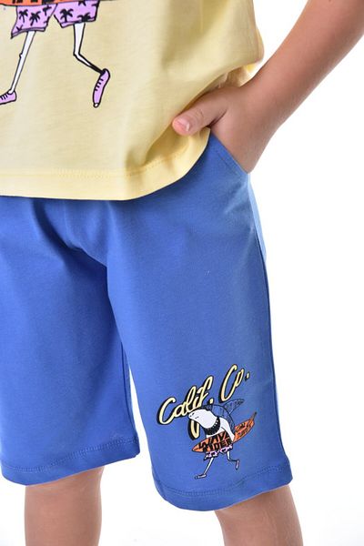 YUMİYUMM Boy's Printed Yellow-Blue Shorts Suit