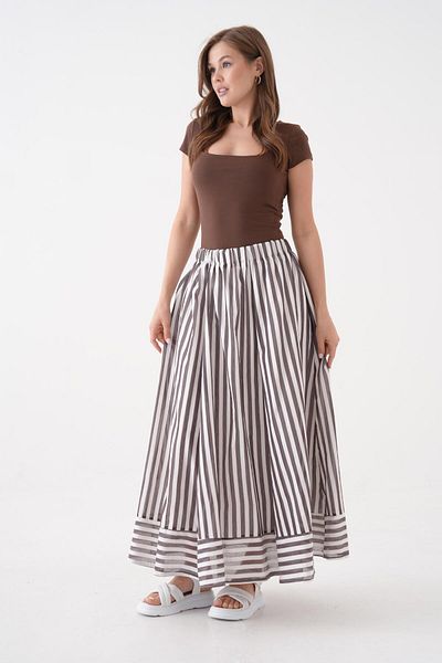 minaaise Γυναικεία Μακριά Φούστα με ριγέ καφέ Modal Fabric Lined 29242