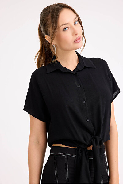 Vitrin Tie Waist Short Sleeve Casual Shirt