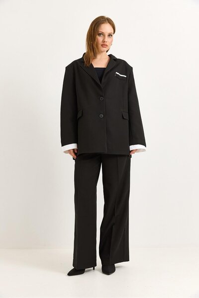 Raneel Kazançlı Alışveriş Black Suit with Oversized Jacket Pockets and Sleeve...