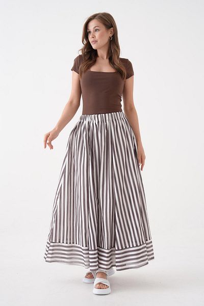 minaaise Γυναικεία Μακριά Φούστα με ριγέ καφέ Modal Fabric Lined 29242