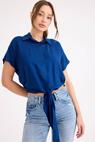 Vitrin Tie Waist Short Sleeve Casual Shirt