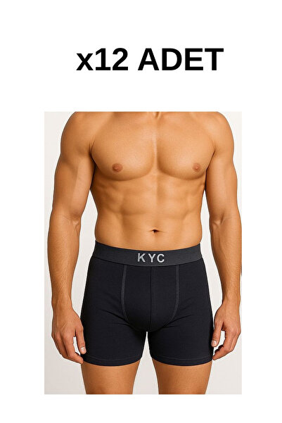 12 Adet Siyah Likralı Pamuklu Boxer