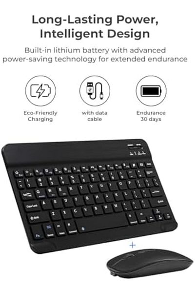 Glassology Universal Black Wireless Keyboard & Mouse Combo with Dual-Language Support Arabic & Engli