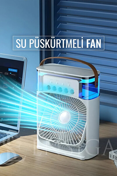 KAZEMTECH Buzlu Hava Serinletici Fan Su Püskürtmeli Taşınabilir Ledli Işıklı