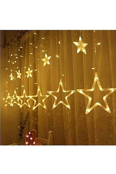 Generic مجموعة ستائر LED من 12 نجمة، صفراء، 6.7 × 3.3 قدم