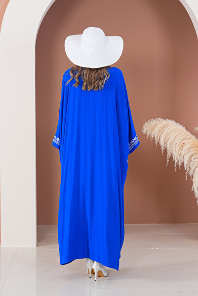 EMY TEKSTİL Rochie lungă din viscoză brodată de damă, mărime mare, Saks Blue