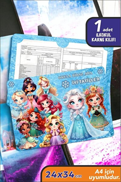 İstisna 1 Adet Prenses Temalı A4 Ilkokul Karne Kılıfı Kabı Karne Süsleme 24x34