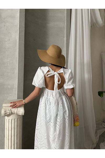 SUN STYLE Imported Special Design Balloon Sleeves, Open Back Tie Dress Lined