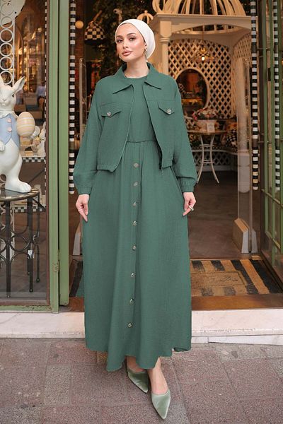 benguen Φόρεμα με μπουφάν Gilet Emerald Green 4842
