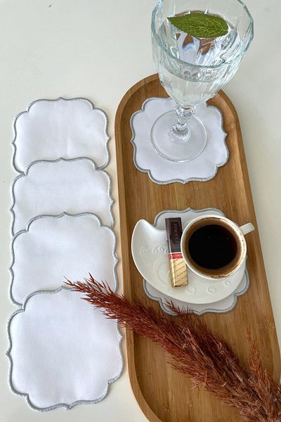 Zeria Home Embroidered Coffee Napkin 6 Pieces Cocktail Napkins & Coasters & Presenters
